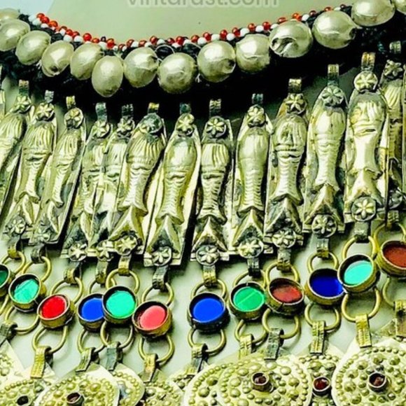 Handmade Choker Necklace, Long Dangling Tassels Fish Motif Necklace - Picture 10 of 14